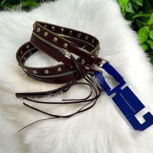 NWOT Rebecca‎ Minkoff Burgundy Burgundy Gold Studded Leather 2 Way Belt -- L